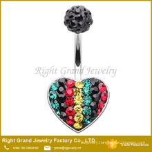 Fashion Heart Shaped Multi Crystal Paved Surgical Steel Navel Belly Ring Piercing